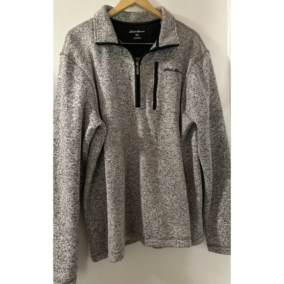 Eddie Bauer Sweatshirt Mens X Large Gray 1/2 Zip Fleece Black Trim 1/4 Zipper - Picture 1 of 8